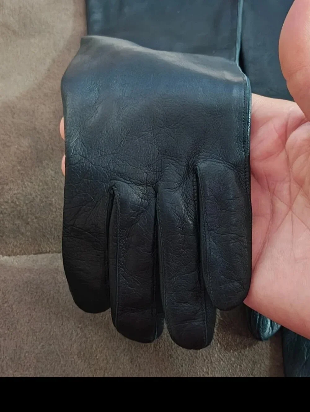 1950s/60’s Bamberger’s New Jersey Dark Navy Blue Long Leather Gloves.
